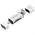 Sandberg SD / MicroSD kártyaolvasó - USB-A / USB-C / MicroUSB - ezüst