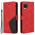 Kétszínű sorozat Samsung Galaxy A12 pénztárca tok - piros