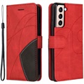 Kétszínű sorozat Samsung Galaxy S21 5G pénztárca tok - piros