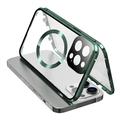 Kompatibilis a MagSafe tokkal iPhone 15 Pro mágneses fémkerethez + kétoldalas edzett üveg telefonvédő csattzárral - zöld
