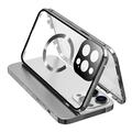 Kompatibilis a MagSafe tokkal iPhone 15 Pro mágneses fémkeret + kétoldalas edzett üveg telefonvédő csattzárral - ezüst