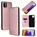Samsung Galaxy A22 5G, Galaxy F42 5G kihajtható tok - szénszálas - rózsaszín arany