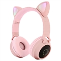 Összecsukható Bluetooth Cat Ear Kids fejhallgató - rózsaszín