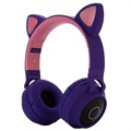 Összehajtható Bluetooth Cat Ear Kids fejhallgató - lila