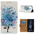 Glam sorozat Samsung Galaxy S20 FE pénztárca tok - virágzó fa / kék