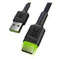 Green Cell Ray Fast USB-C kábel LED fénnyel - 1,2 m