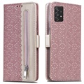 Csipke mintás Samsung Galaxy A52 5G, Galaxy A52s pénztárca tok - rózsaszín