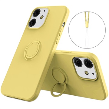iPhone 13 folyékony szilikon tok gyűrűtartóval - sárga