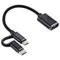 Nylon Fonott USB 3.0 - USB-C / MicroUSB OTG Kábeladapter - Fekete