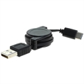 OTB USB-A 2.0 / USB-C Tekercses Adatkábel - 70cm - Fekete