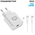 Powerstar Zeus fali töltő USB-C kábellel - 20W - fehér