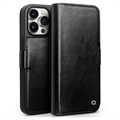 iPhone 15 Pro Qialino Classic pénztárca bőr tok - Fekete