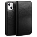 Qialino Classic iPhone 13 pénztárca bőr tok - fekete