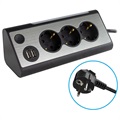 REV Light Socket Power Strip USB-vel és LED lámpával - ezüst/fekete