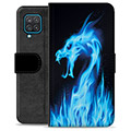 Samsung Galaxy A12 Premium pénztárca tok - Blue Fire Dragon