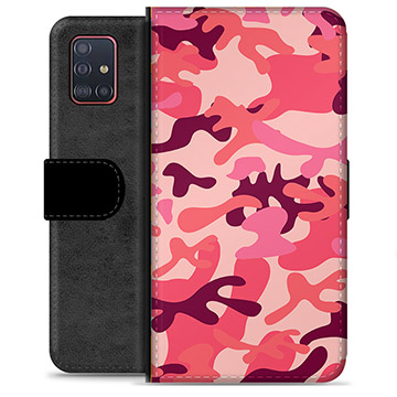 Samsung Galaxy A51 Premium pénztárca tok - rózsaszín terepszínű