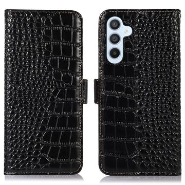 Crocodile Sorozat Samsung Galaxy S23 FE Pénztárca Bőr Tok RFID-vel - Fekete