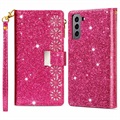 Starlight sorozat Samsung Galaxy S22 5G pénztárca tok - forró rózsaszín