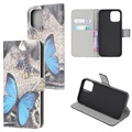 Style Series iPhone 13 mini pénztárca tok - kék pillangó