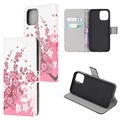Style Series iPhone 13 mini pénztárca tok - rózsaszín virágok
