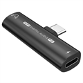 USB -C / 3,5 mm -es audio adapter energiaellátással 27W - Fekete
