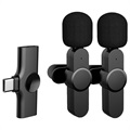 Vezeték nélküli Lavalier / Clip-On mikrofon okostelefonhoz - USB-C - Fekete