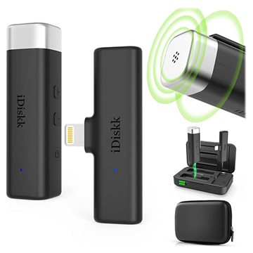 iDiskk vezeték nélküli csíptetős mikrofon töltőtokkal - Villám - fekete