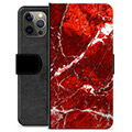 iPhone 12 Pro Max Premium pénztárca tok - vörös márvány