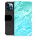 iPhone 12 Pro prémium pénztárca tok - kék márvány