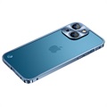 iPhone 13 Mini fém lökhárító edzett üveg hátlappal - kék