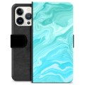 iPhone 13 Pro prémium pénztárca tok - kék márvány